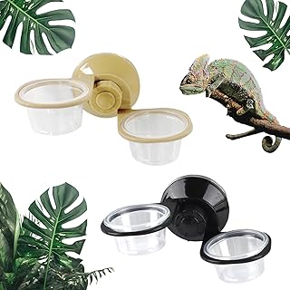 dellyy Reptile Feeder, 2PCS 2 in 1 Reptilien Wasserschale + Feeder mit Saugnapf, Double Feeding Cup Kleiner Gecko Futtertassen Für Reptilien, Insekten, Gecko Futter product image
