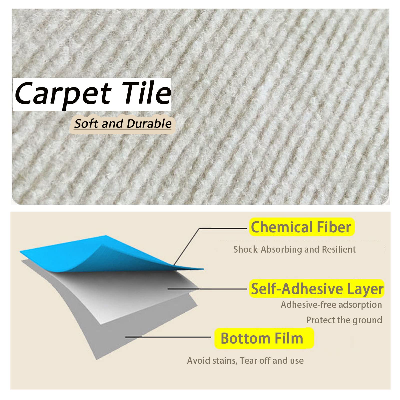 Dalles de moquette à coller, Carreaux de moquette auto-adhésifs multicolores, 9 à 16 pièces, peler et coller, sol d'épissure sans couture(Grey 2,12pcs)
