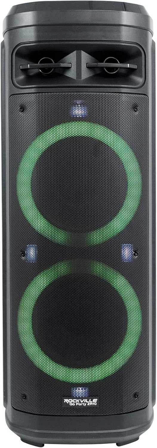Rockville Go Party ZR10 Dual 10" 1000W Portable Bluetooth Speaker, LED Lights, UHF Mic, TWS Stereo, Perfect for Parties and Outdoor Events - Image 8