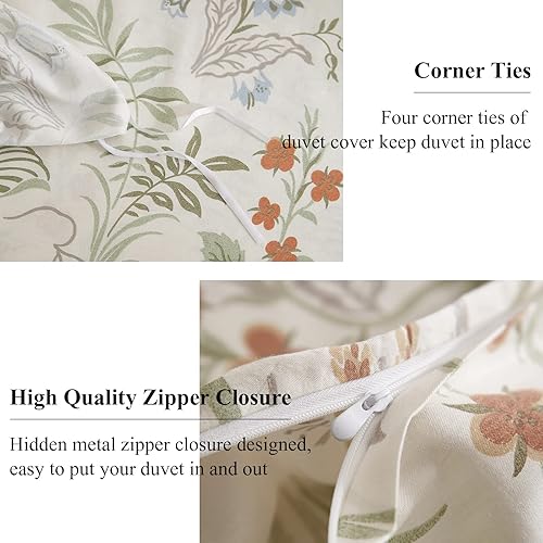 Miniatura 6 de EAVD - Juego de funda de edredón tamaño King blanca, 100% algodón, con precioso estampado botánico de jardín vintage y cierre de cremallera
