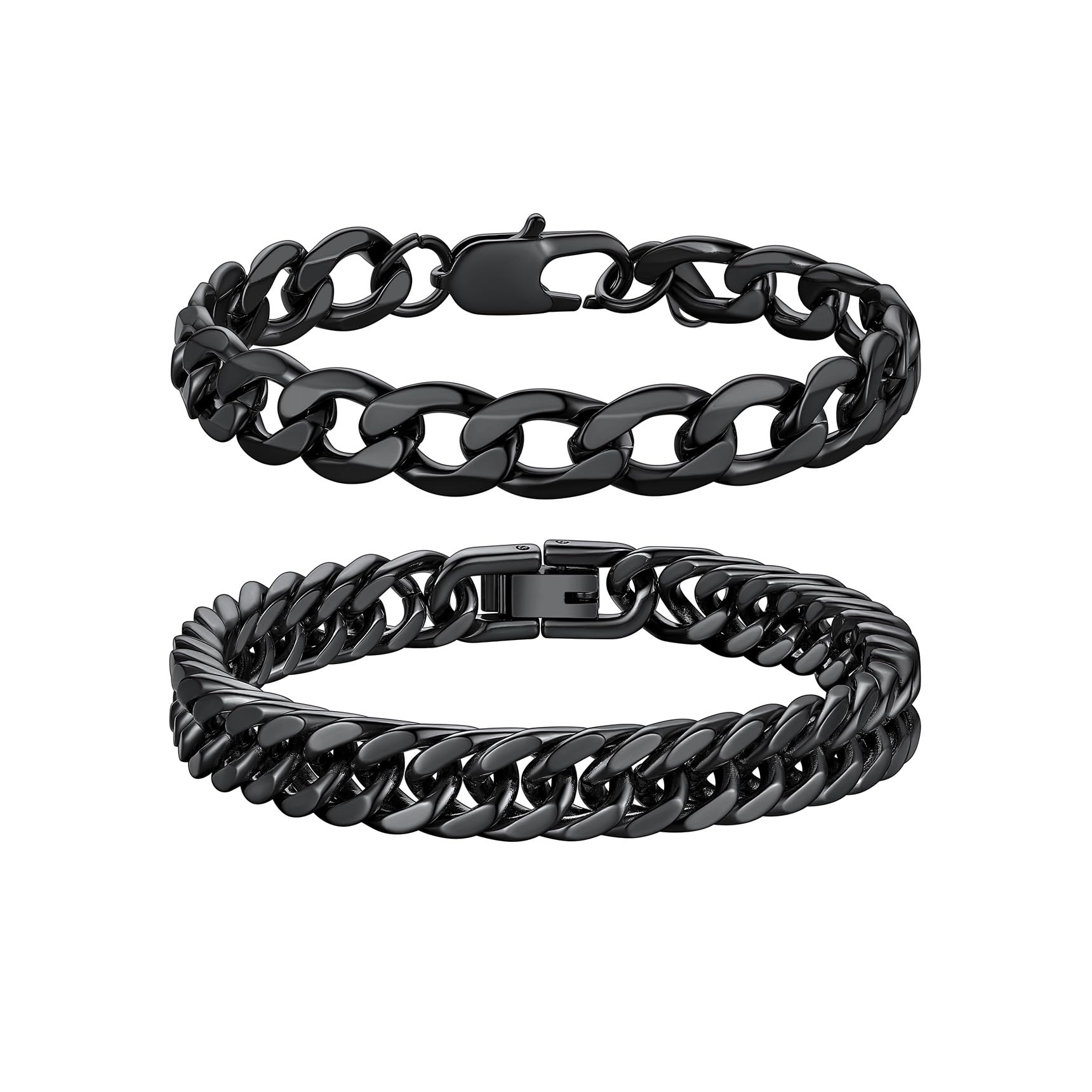 Richsteel Herren Edelstahl Armband Set, 2 Stück Herrenarmband, 3 Stück Herrenarmband, Schwarz/Stahl/Gold, 9/8/4mm Set Stapelbar, 19/21/23cm Länge, geeignet zum Verschenken