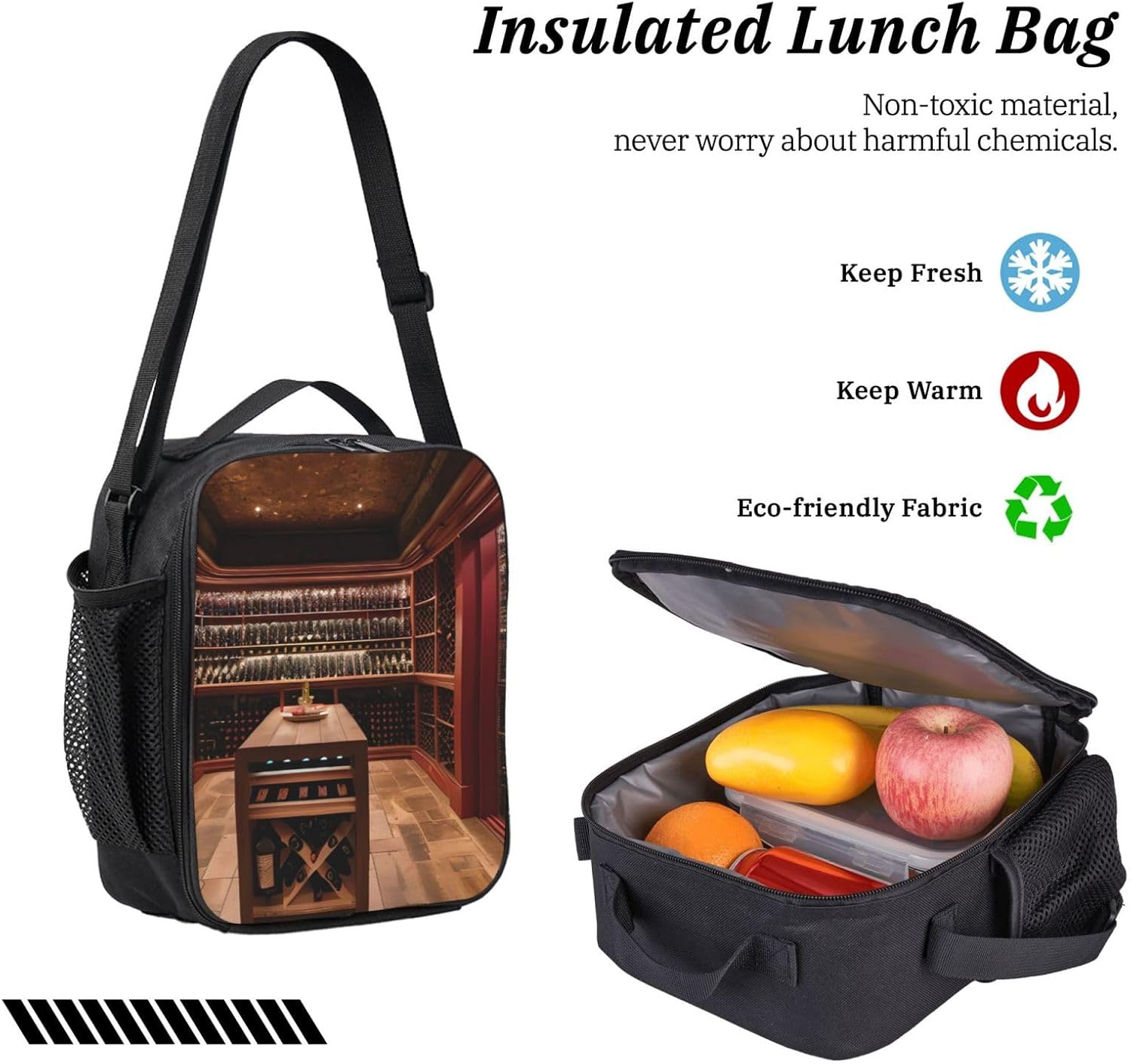 Red Wine Cellar print 3 Piece Backpack Bags with Lunch Box Pencil Case Set for Travel Work Camping Unisex