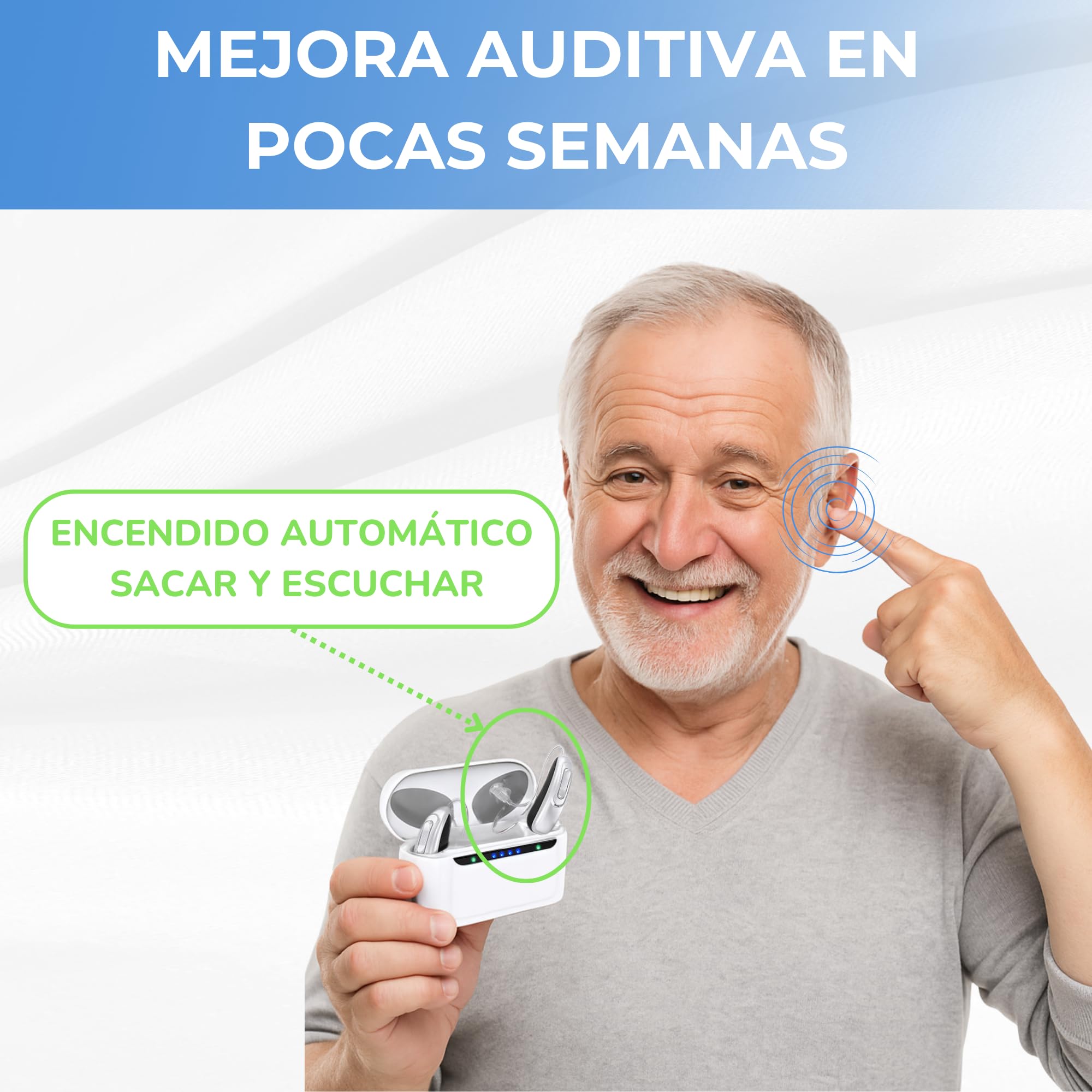 Amplificador de Sonido Recargable, Amplificador Auditivo RIC, Tamaño Super Reducido, Estuche Carga Rápida, 2 Unidades, Manual en Español, Larga Duración 70 Horas, Bluetooth APP iOS/Android