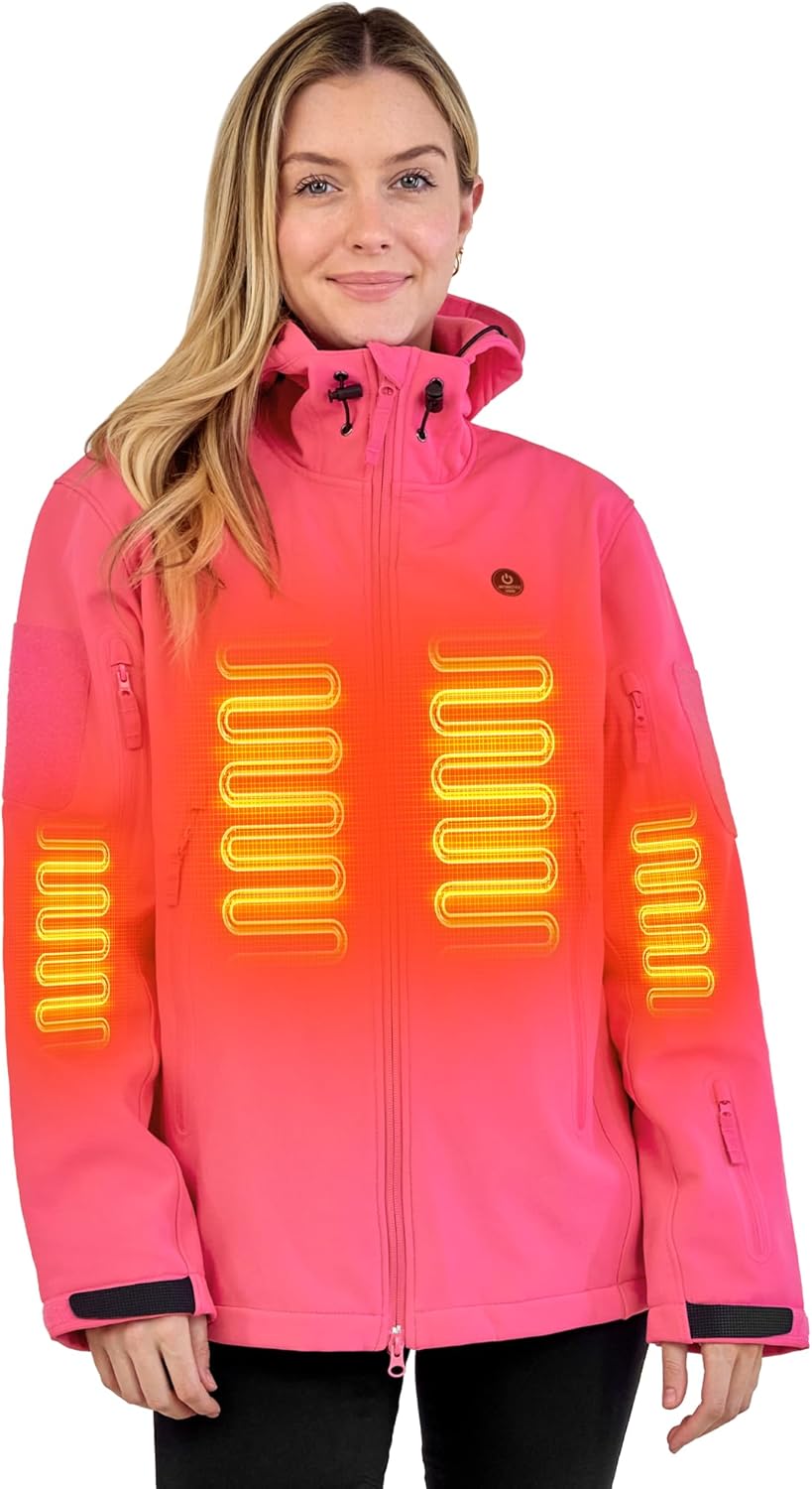 Heated Jacket for Women, ANTARCTICA GEAR Winter Coat with 12V 16000mAh Battery Pack, Soft Shell Heating Hood Jacket