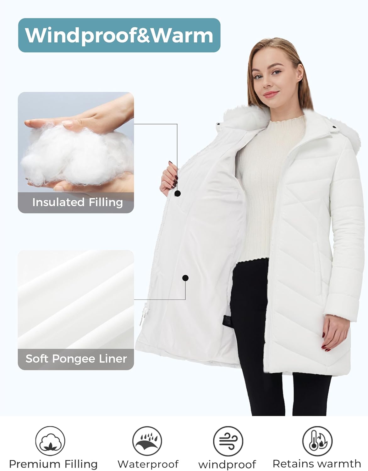 ZSHOW Women's Long Winter Coat Waterproof Warm Quilted Puffer Jacket with Faux Fur Hood - Image 4