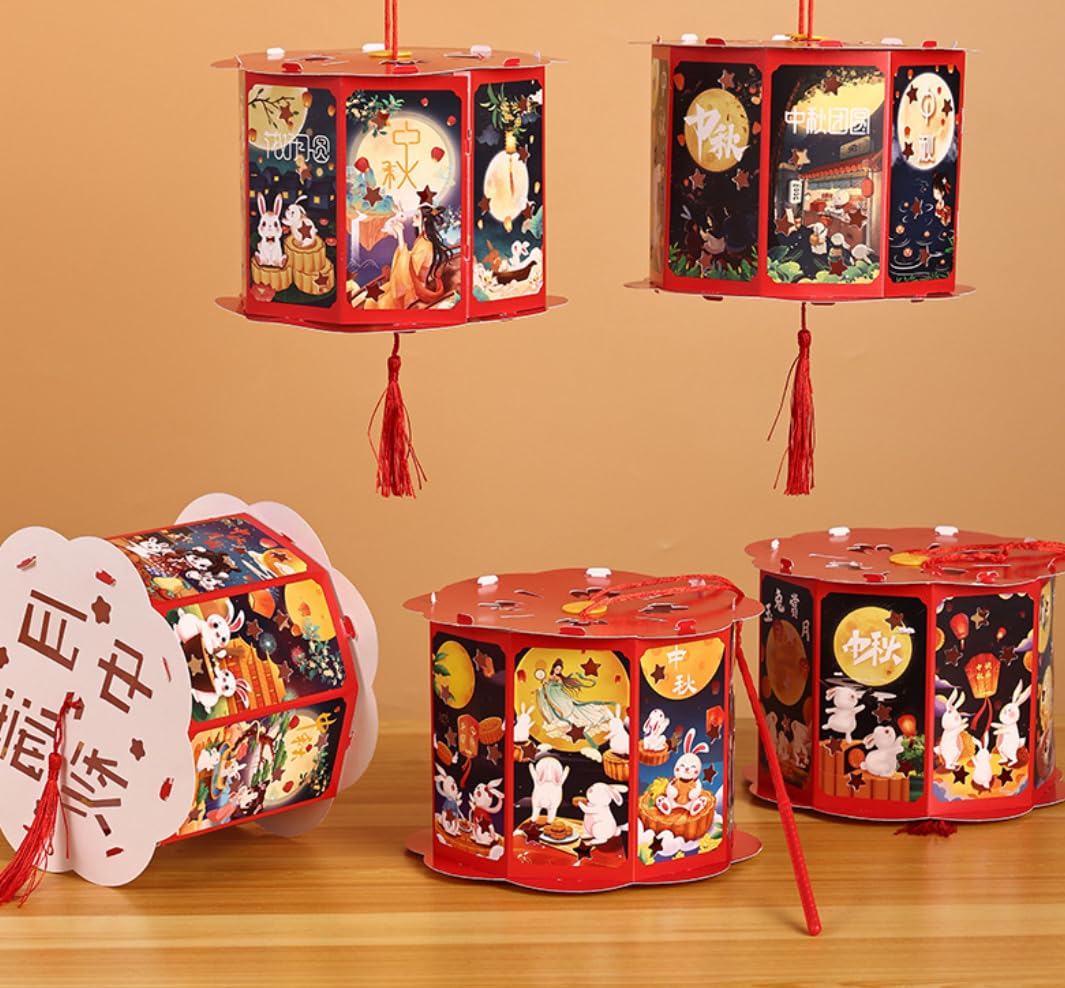 2PCS Chinese Festival Handheld Red Lanterns DIY Traditional Chinese Paper Lamps for Hanfu Cosplay Costumes Chinese Wedding Moon Festival Decorations