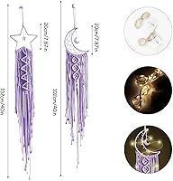 Vista 21 de Decoración de atrapasueños de luna y estrella, 2 piezas boho para el hogar, luna y estrella, macramé para colgar en la pared, decoración bohemia