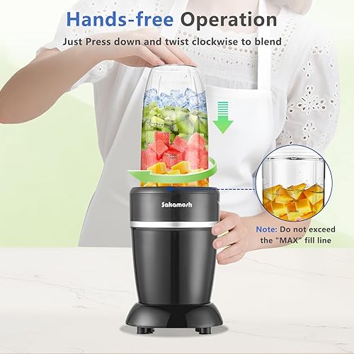 Miniatura 5 de Licuadora personal de 1200 W para batidos y batidos, 12 piezas portátil con cuchillas de 6 aletas, 2 tazas para llevar para jugos, bebidas