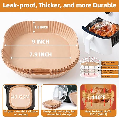 Miniatura 3 de HONYAO Forros de papel para freidora de aire para freidora de aire de 6 a 8 cuartos de galón, 200 piezas de 7.9 pulgadas XL insertos de pergamino