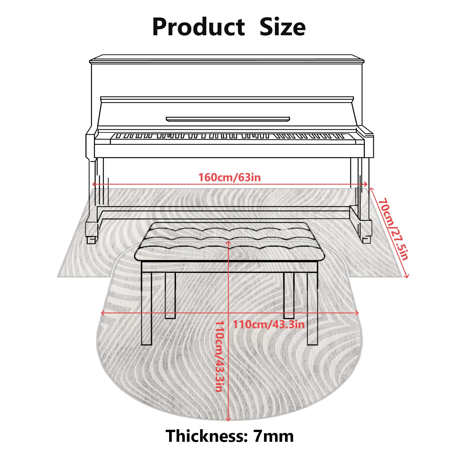 Tapis d'insonorisation pour piano et batterie, tapis de sol acoustique avec isolation thermique, antidérapant et absorbant le bruit, 110 x 110 cm