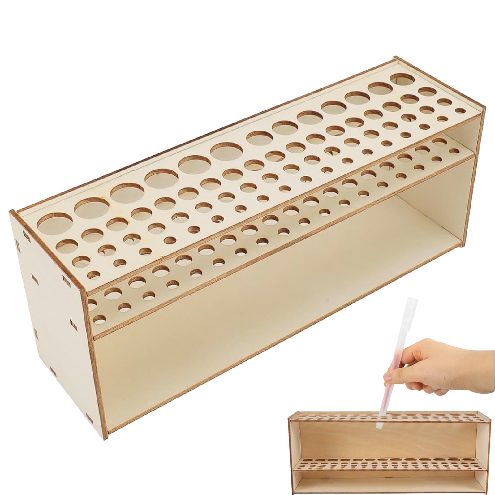 Paint Brush Holder, Paintbrush Holders, Wooden Multi-hole Pen Holder, Wooden 67 Hole Paint Rack, for Brushes, Sketch Pens, Colored Pens, Makeup Brushe(25 * 10 * 7cm)