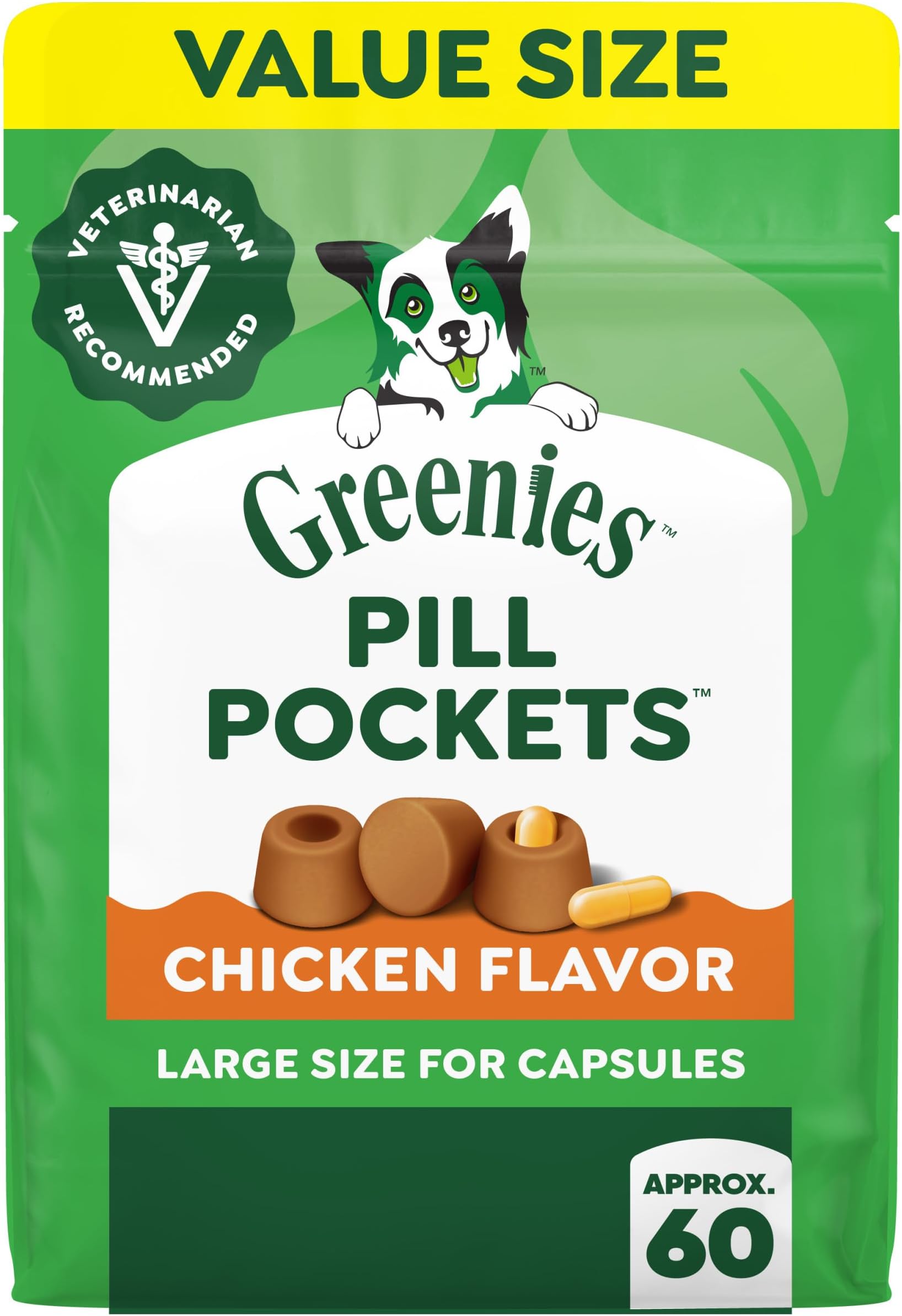 Pill Pockets for Dogs Capsule Size Natural Soft Dog Treats Chicken Flavor, 15.8 oz. Pack (60 Treats)
