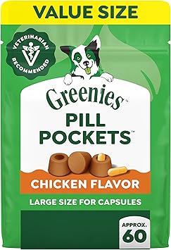 Greenies Pill Pockets for Dogs Large Size, Dog Treat Pouch for Capsule Medication, Chicken Flavor, 15.8 oz. Pouch