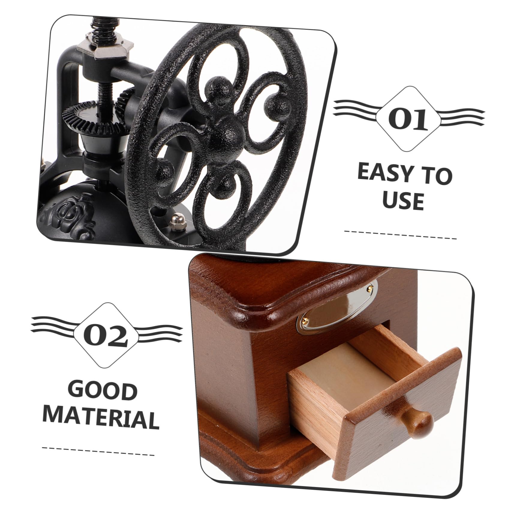 Holzkaffeebohnenmühle Manuell aus Eisen für Zuhause Kaffeebohnen mit Kurbel für Kaffeemahlen ohne Aromaverlust Kaffeezubehör für Kaffeeliebhaber