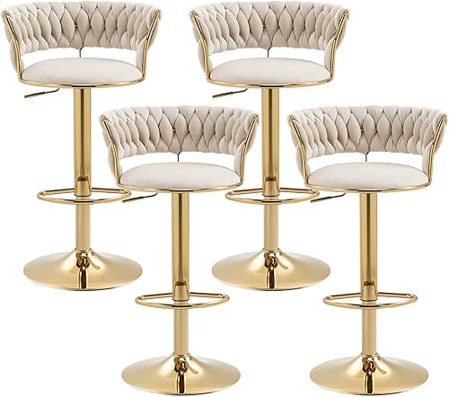 Deolme Juego de 3 taburetes de bar verde oliva, taburetes de bar giratorios ajustables de altura de mostrador, sillas de bar de terciopelo,