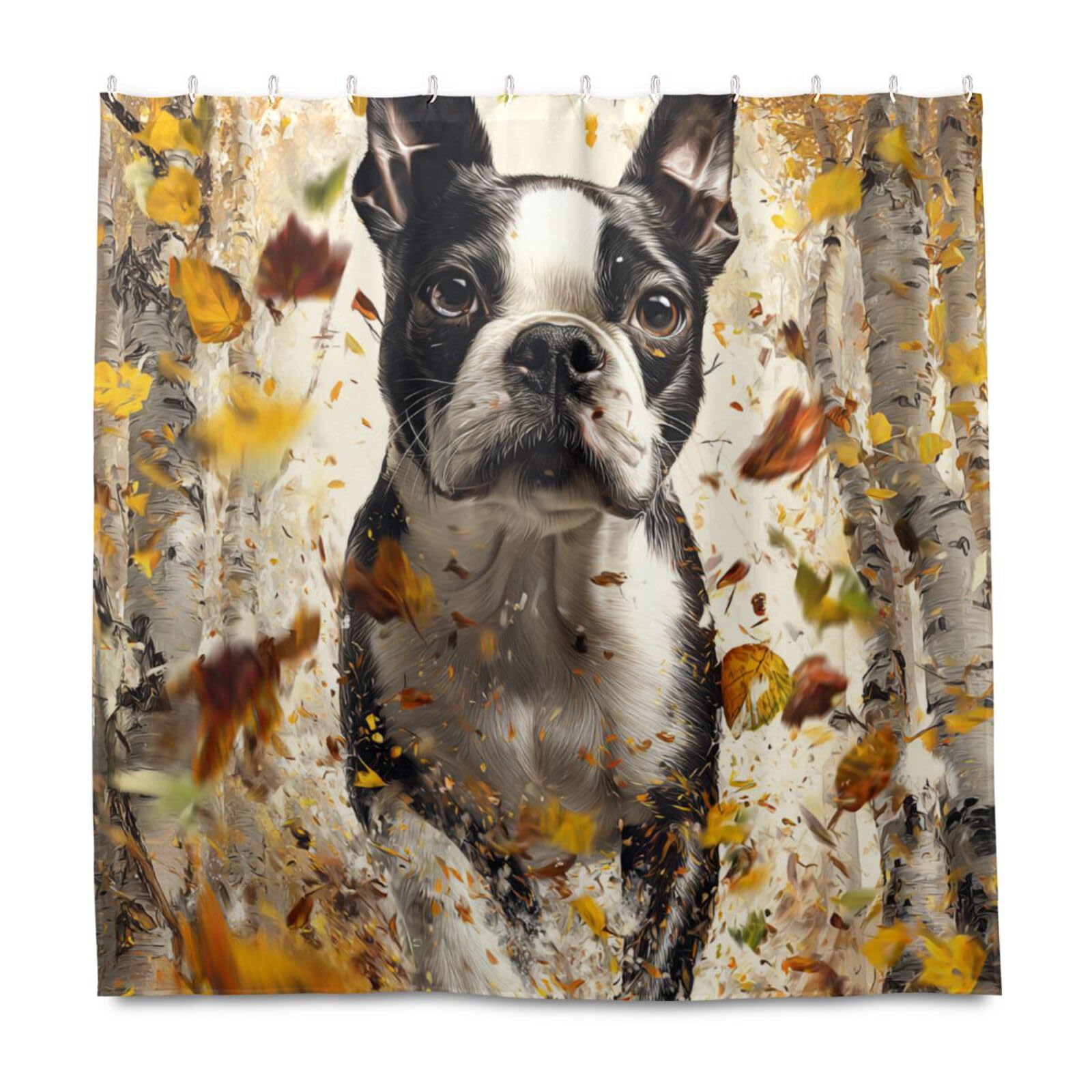 Rideau de douche imperméable motif chien Boston Terrier en tissu lavable pour salle de bain