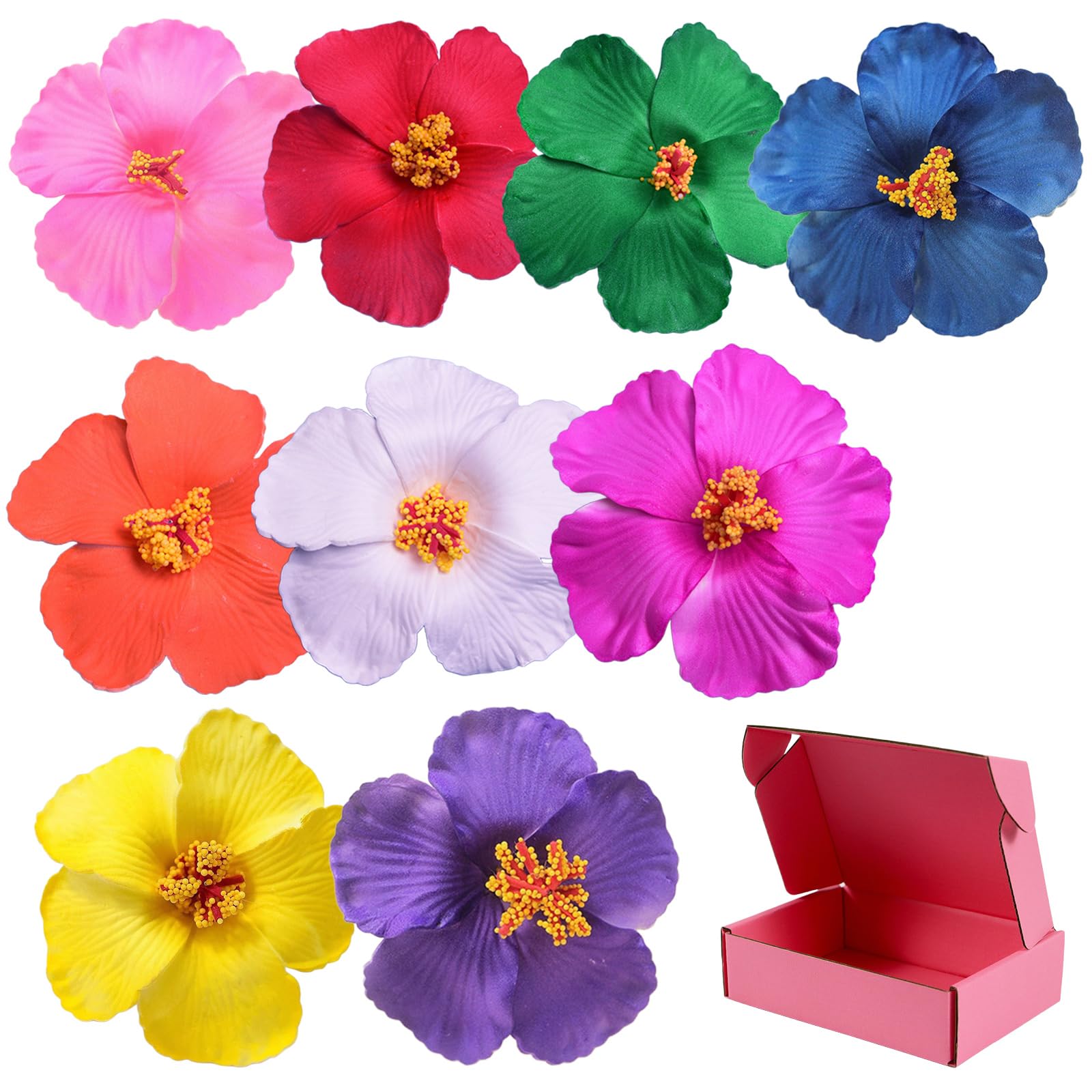9PCS Colorful Flower Hair Clips, 4" Hibiscus Hawaiian Clip for Girl, Women