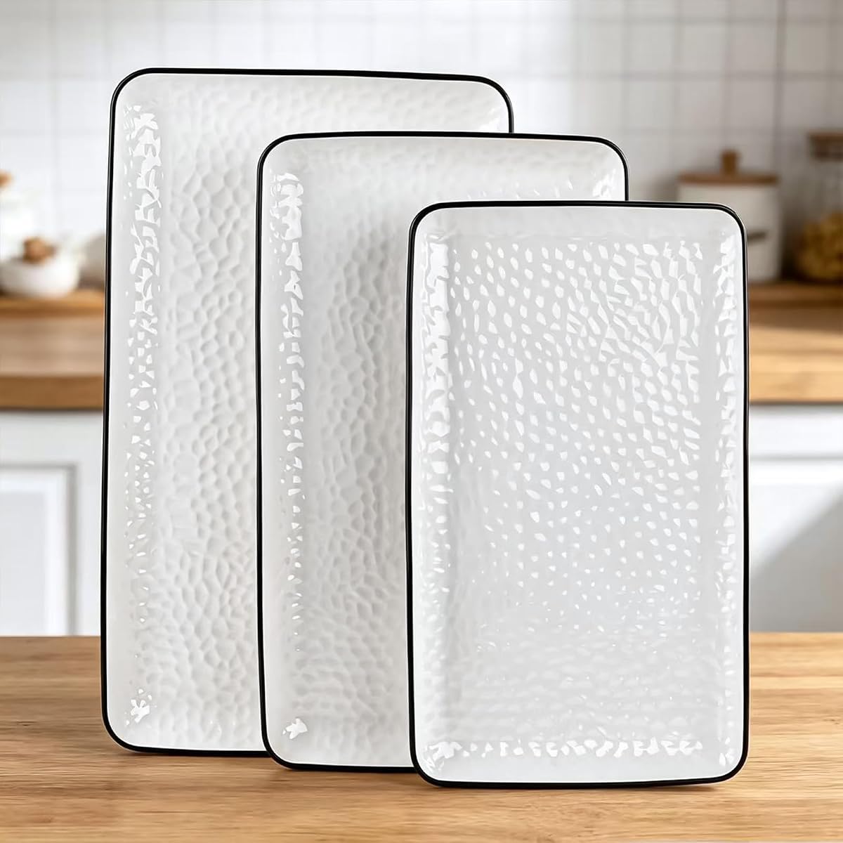 Platos para servir, 16/14.3/13.1 pulgadas, platos grandes para servir para entretenimiento, bandeja rectangular para servir, plato de cerámica para servir, platos blancos para servir comida, aperitivos, entretenimiento, fiesta, juego de 3