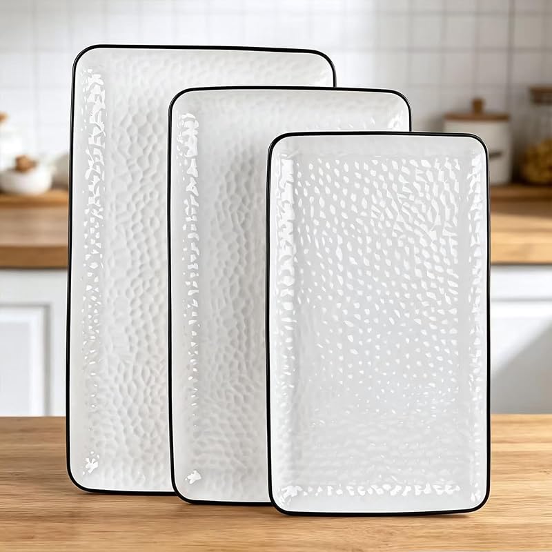 Platos para servir, 16/14.3/13.1 pulgadas, platos grandes para servir para entretenimiento, bandeja rectangular para servir, plato de cerámica para servir, platos blancos para servir comida, aperitivos, entretenimiento, fiesta, juego de 3