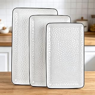 3-Piece Rectangular Ceramic Serving Platters, White