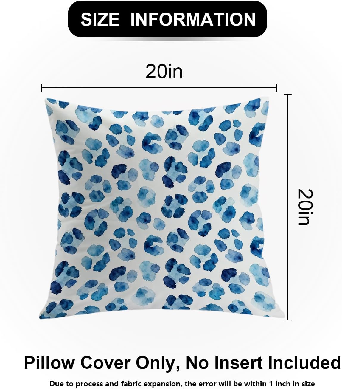Shrahala Navy Blue Watercolor Stains Decorative Throw Pillow Cover, Square Pillowcase Blended Double-Sided No Inserts for Bedroom Living Room Set of 2 (20 x 20 in)