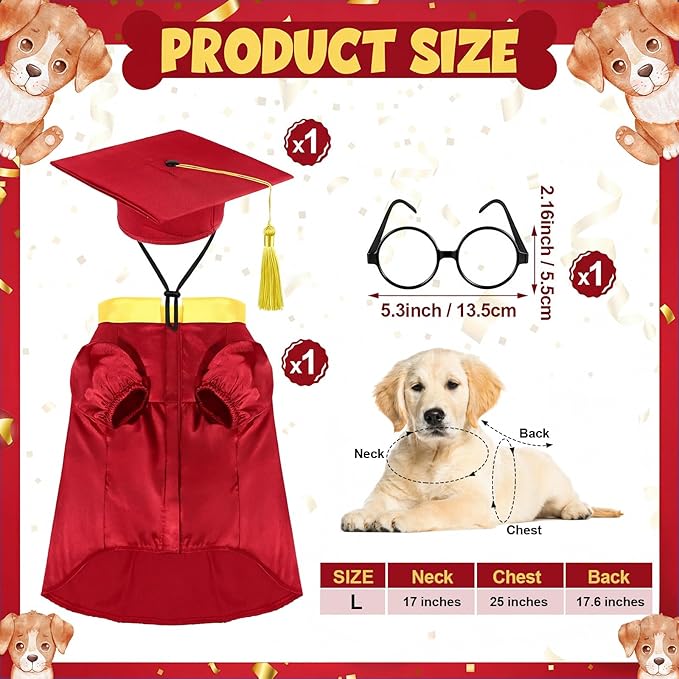 Set de Disfraz de Graduación para Perro - Talla L - Rojo miniatura 2