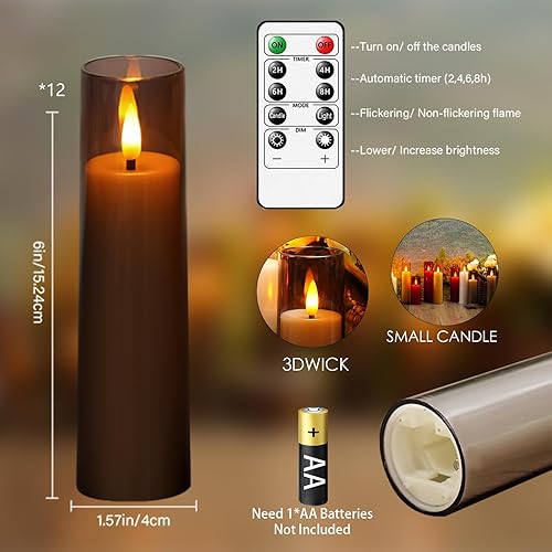 Miniatura 15 de Paquete de 12 velas blancas sin llama, velas pequeñas que funcionan con pilas, velas LED delgadas parpadeantes con control remoto para el hogar