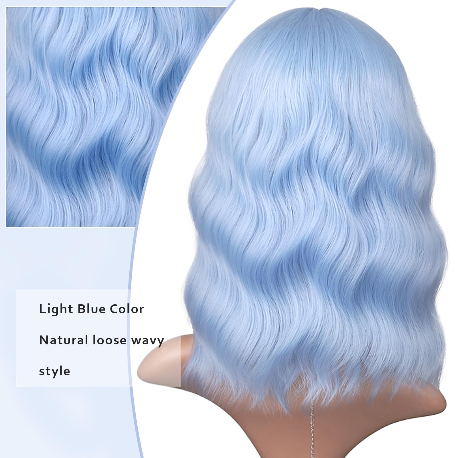 Amazon.com : BEAUTIFA Light Blue Wig for Women Wavy Curly 