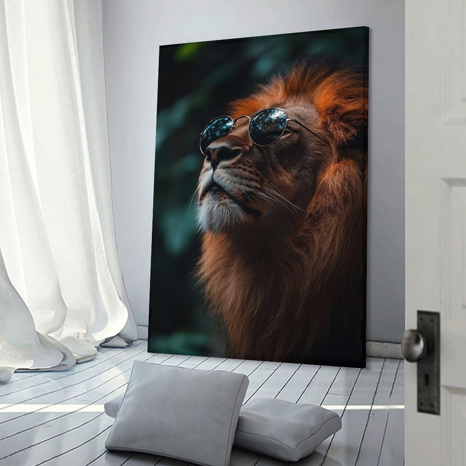 Junmoney Room Decor Wall Art Cool Lion with Sunglasses, 24x36inch(60x90cm), for Workspace Walls, Study Corners Or Bedrooms, A Smart Decor Choice for Study Walls