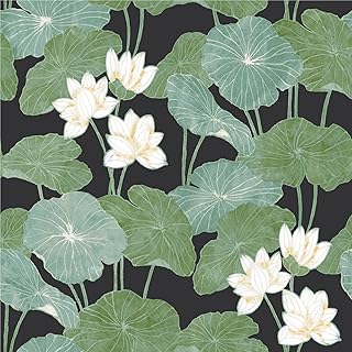 RoomMates RMK11433WP Lily Pad Peel and Stick Wallpaper, Black/Green, Roll