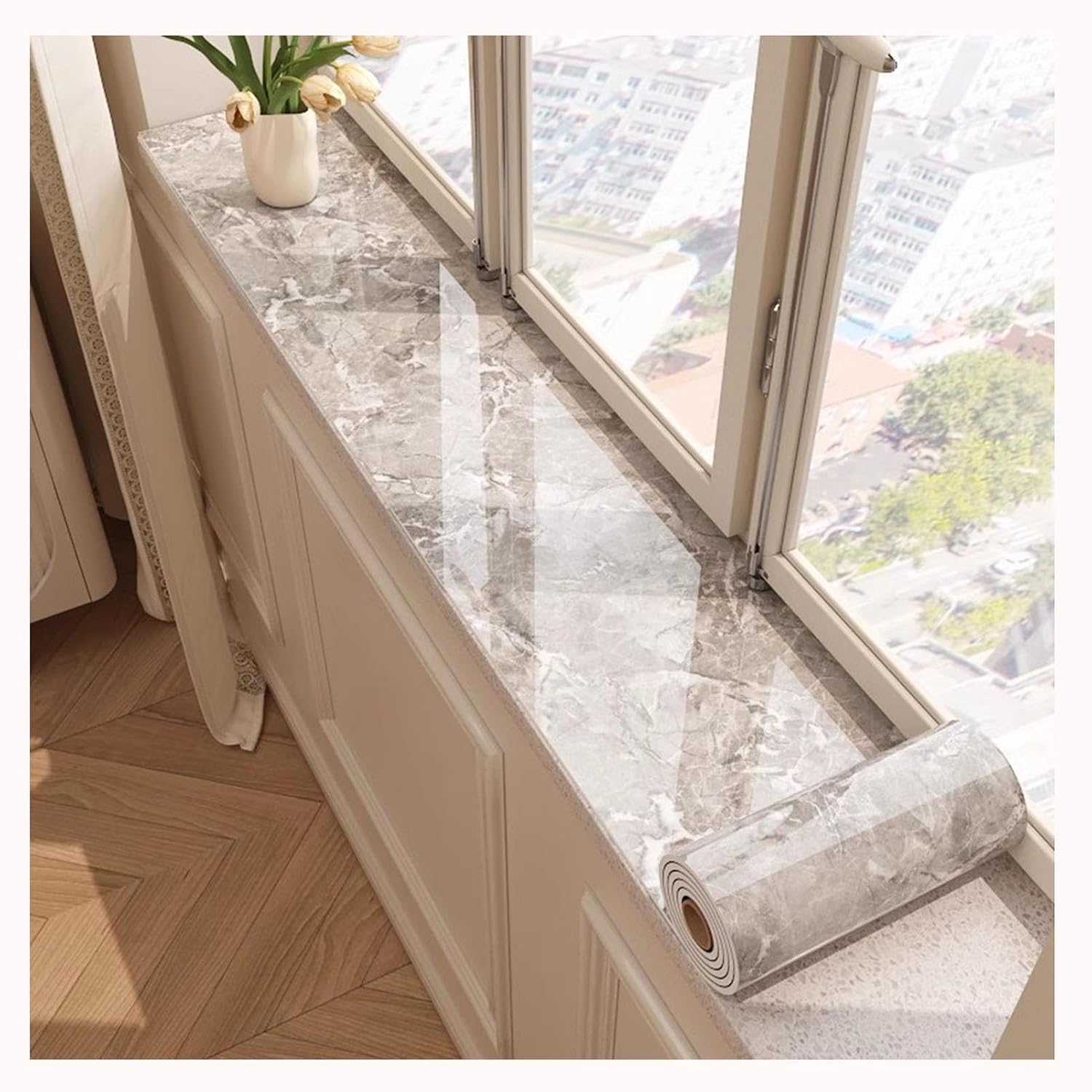 1Rolls Window Sill Protector, Peel Stick Backsplash PVC Tile Imitation Marble Window Sill, Door Furniture Protector for Dining Table Cabinet(B,3M-40CM)