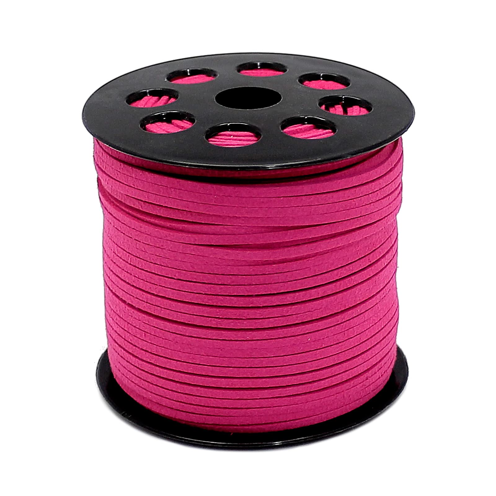 FQTANJU 100 Yards Suede Cord, 2.65mm Flat Faux Leather Cord with Roll Spool Beading Craft Thread for Necklaces, Bracelets, Jewelry Making, Beading and DIY Handmade Crafts (Rose red)