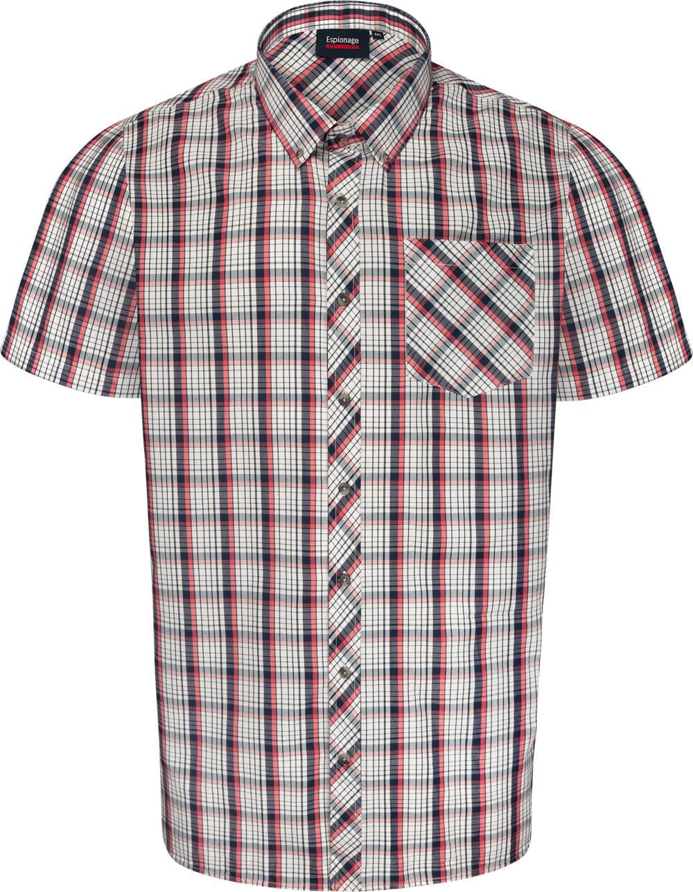 Espionage Mens Plus Size SH406 Check S/S Shirt 6XL White/Coral