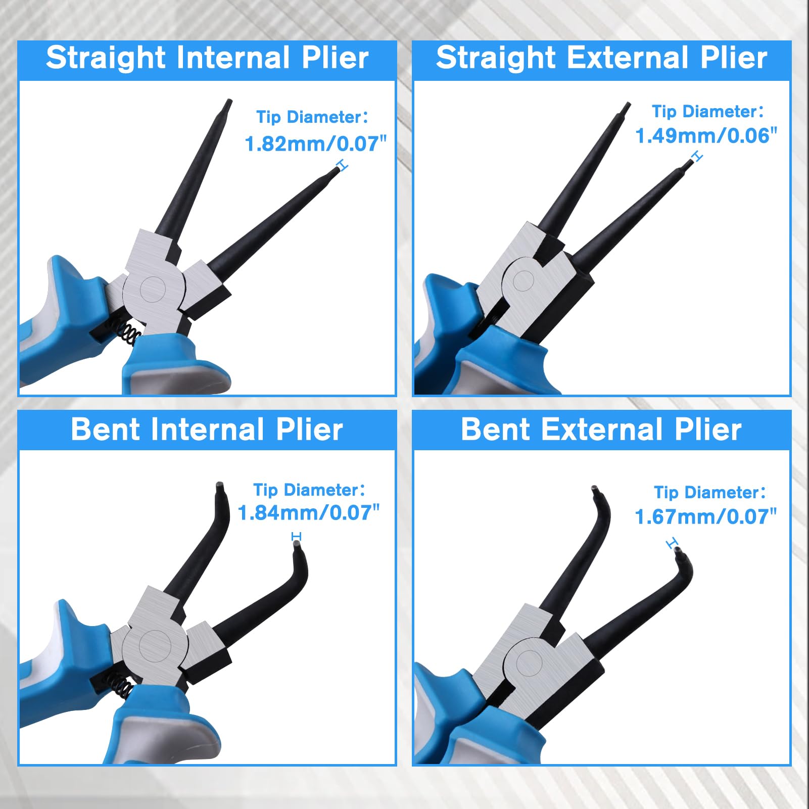 SPEEDWOX Set di 4 pinze per anelli elastici da 17,8 cm, kit di pinze per anelli di tenuta interni/esterni, pinze per anelli di tenuta interni/esterni, con ganascia dritta/piegata, pinze a C per