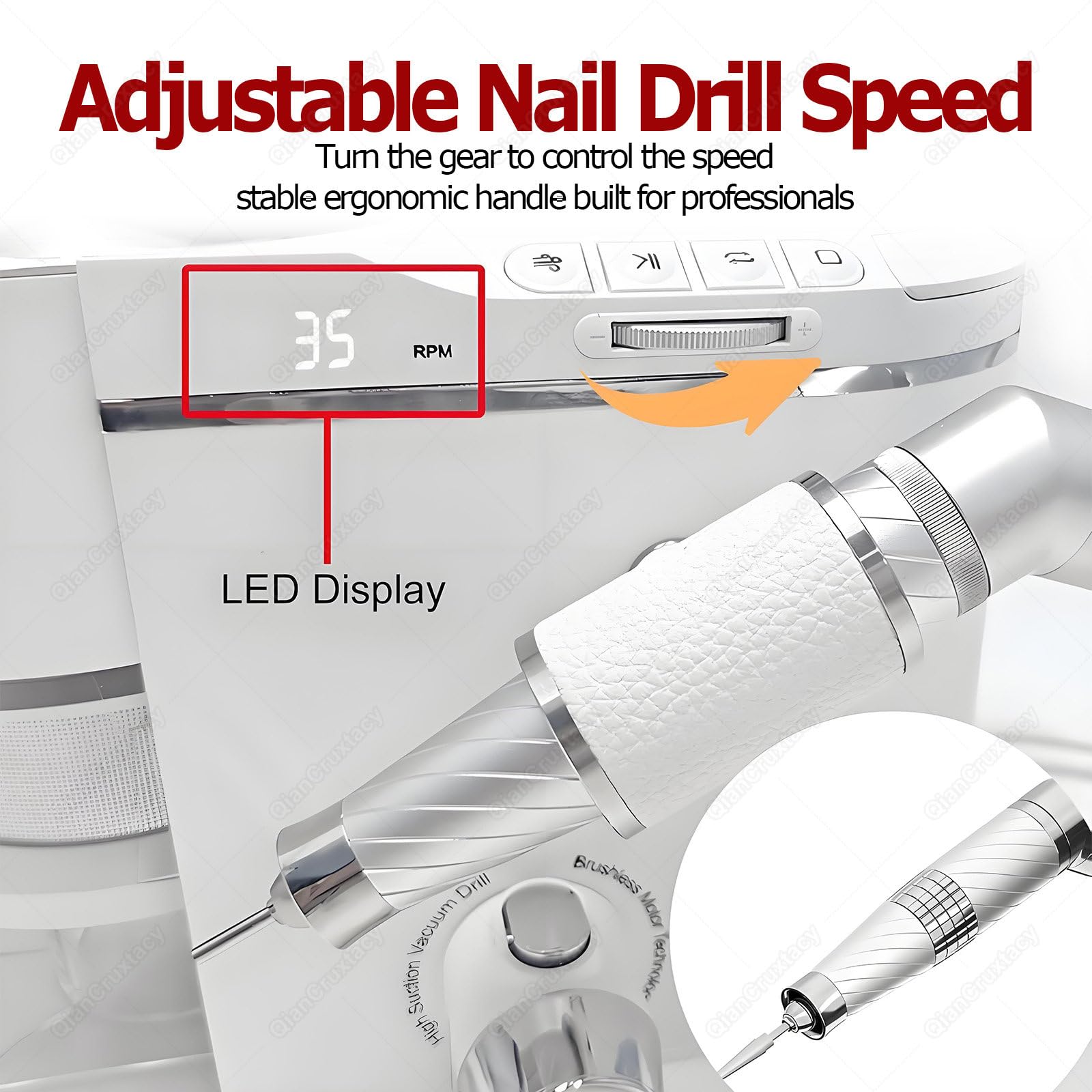 Aspiratore di Polvere per Unghie 2-in-1,Trapano per Unghie con Aspiratore Integrato,30000 Giri/Min,Direzione di Fresatura Regolabile,Collettore Lavabile,for Manicure E Pedicure