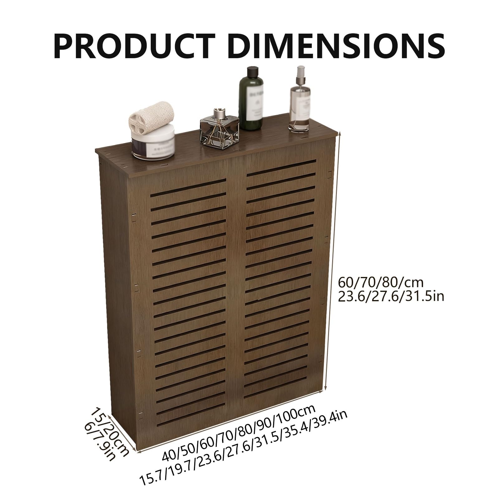 Armario de ocultación de radiador, PVC impermeable con chapa de grano de nogal, resistente a la humedad, dimensiones personalizables 70 x 70 x 15 cm para ocultar colectores de tuberías