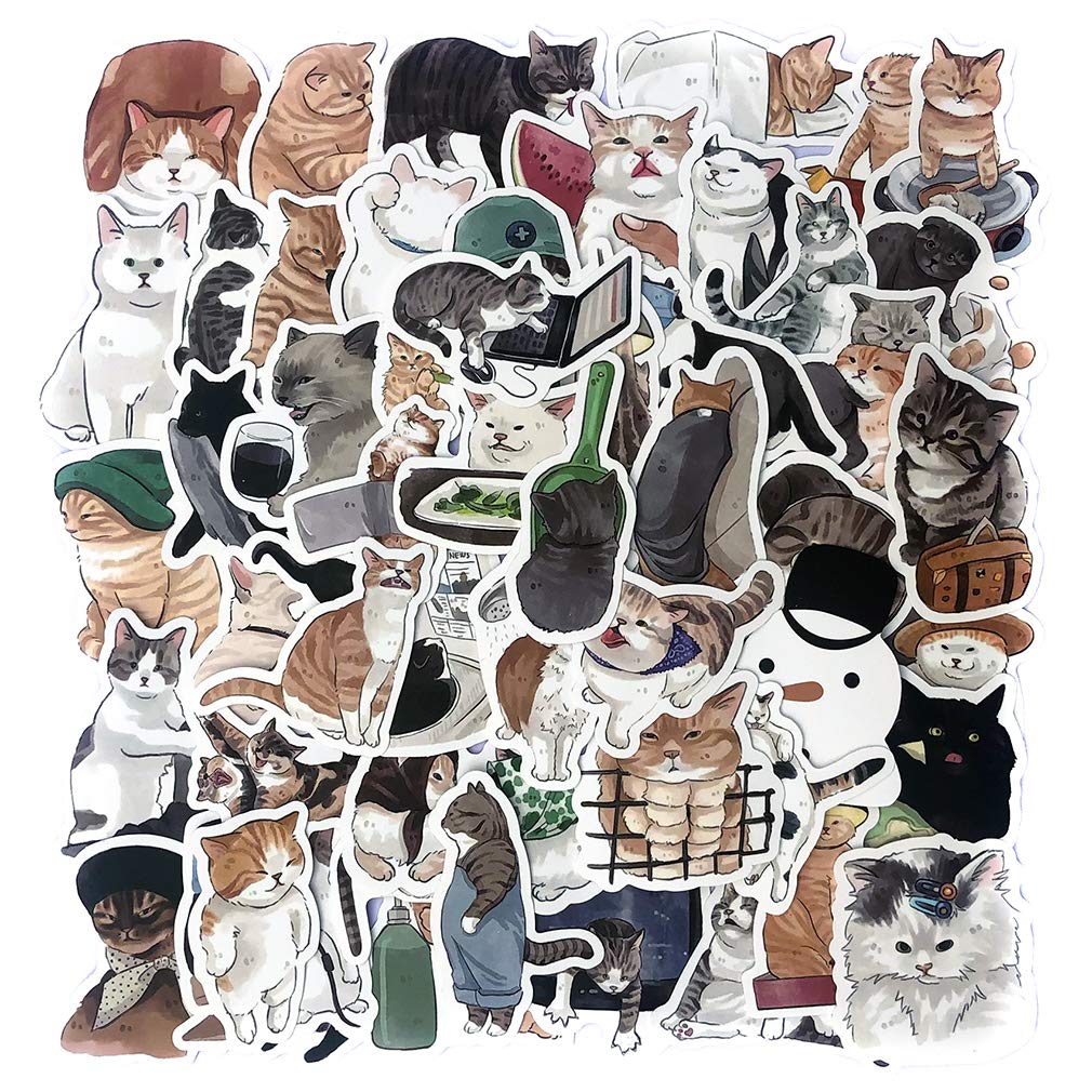 Cute Cat Pet Meme Stickers Pack(54pcs), No Repeat Kawaii Cats Vinyl Kids Sticker for Pet Carrier Water Bottle Skateboard Motorcycle Bike Laptop Guitar ATV with Waterproof PVC