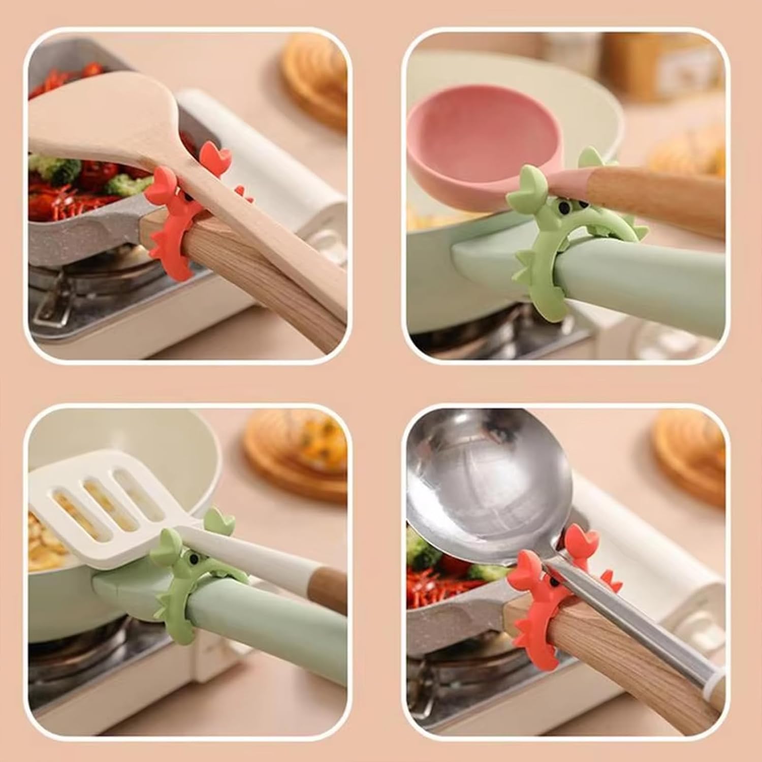 6 Pcs Crab Spatula Holder Crab Shaped Spoon Pot Pan Holder Heat Resistant Spatula Holder, Creative Crab Spoon Holder for Daily Use Kitchen Gadget