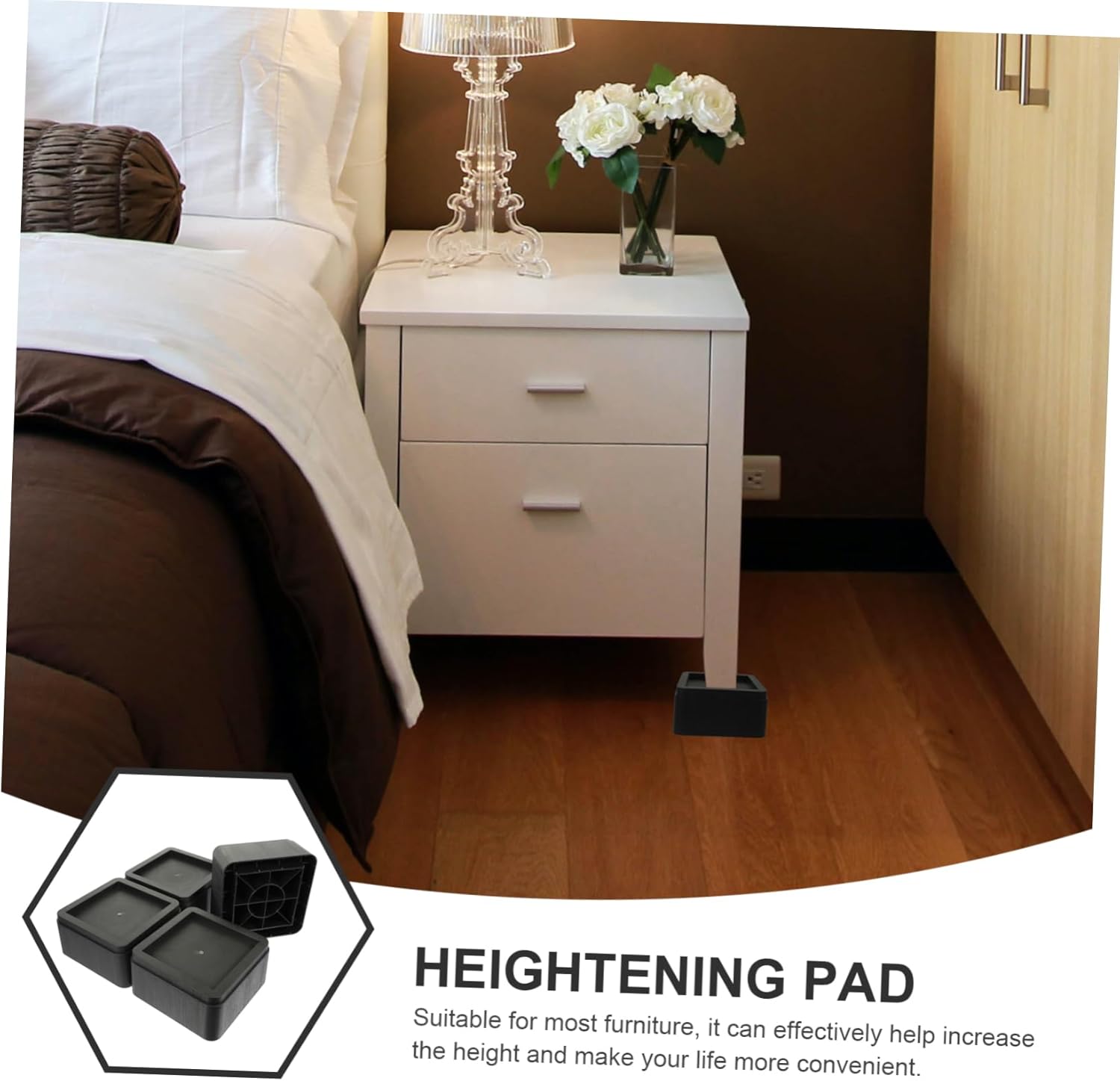 PRETYZOOM 4pcs Bed Riser Pads High for Full Bed Heavy Duty Furniture Risers Rubber Slip Base Table Couch Sofa Foot Pads