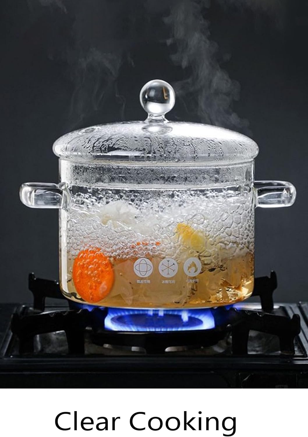 Glass Pots for Cooking with Lids, Clear Glass Saucepan, Lid Kitchen Stockpot, Thickened Stock Pot, Large Serving Bowl, Simmer Pot for Stove, 1900ml