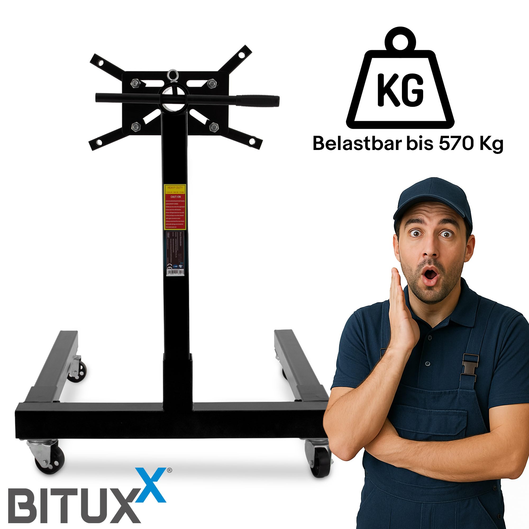 BITUXX Motorständer Kfz Motorhalter Motorbock Motorträger Drehbar und mit Rollen bis 570Kg Schwarz
