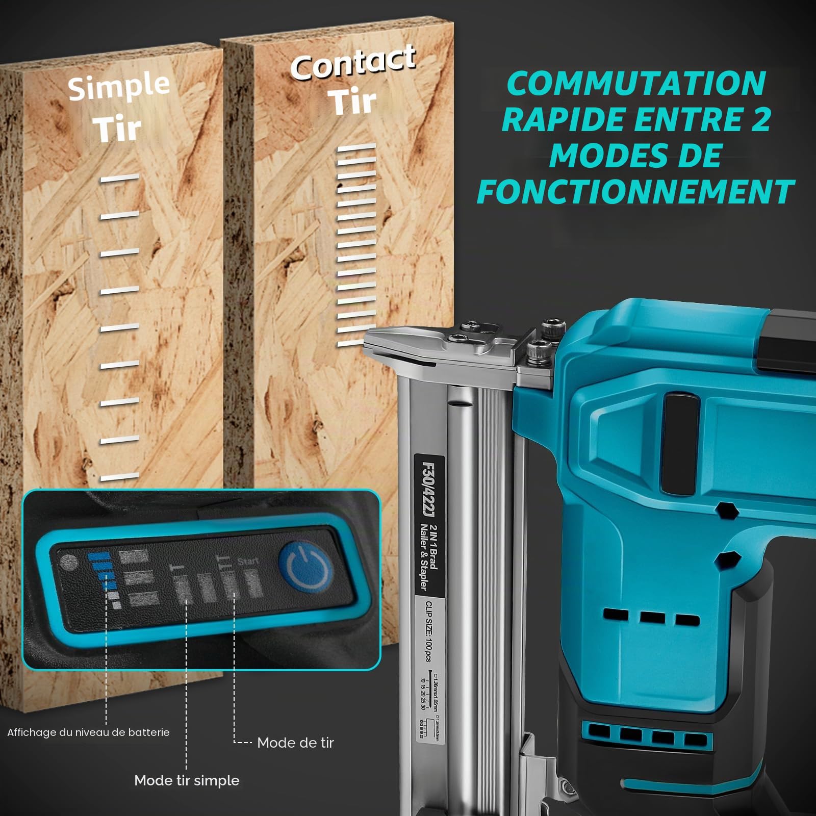 Cloueuse sans fil compatible avec batterie Makita 18 V (sans batterie), agrafeuse électrique sans balais 18 GA avec 500 clous et 500 agrafes, pistolet à clouer sans fil à 2 modes pour tapisserie