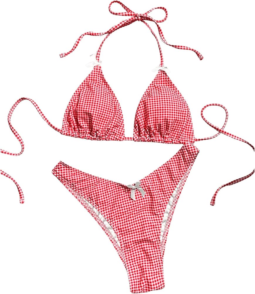 Amazon.com: GORGLITTER Women's High Cut Thong Bikini Set Bow
