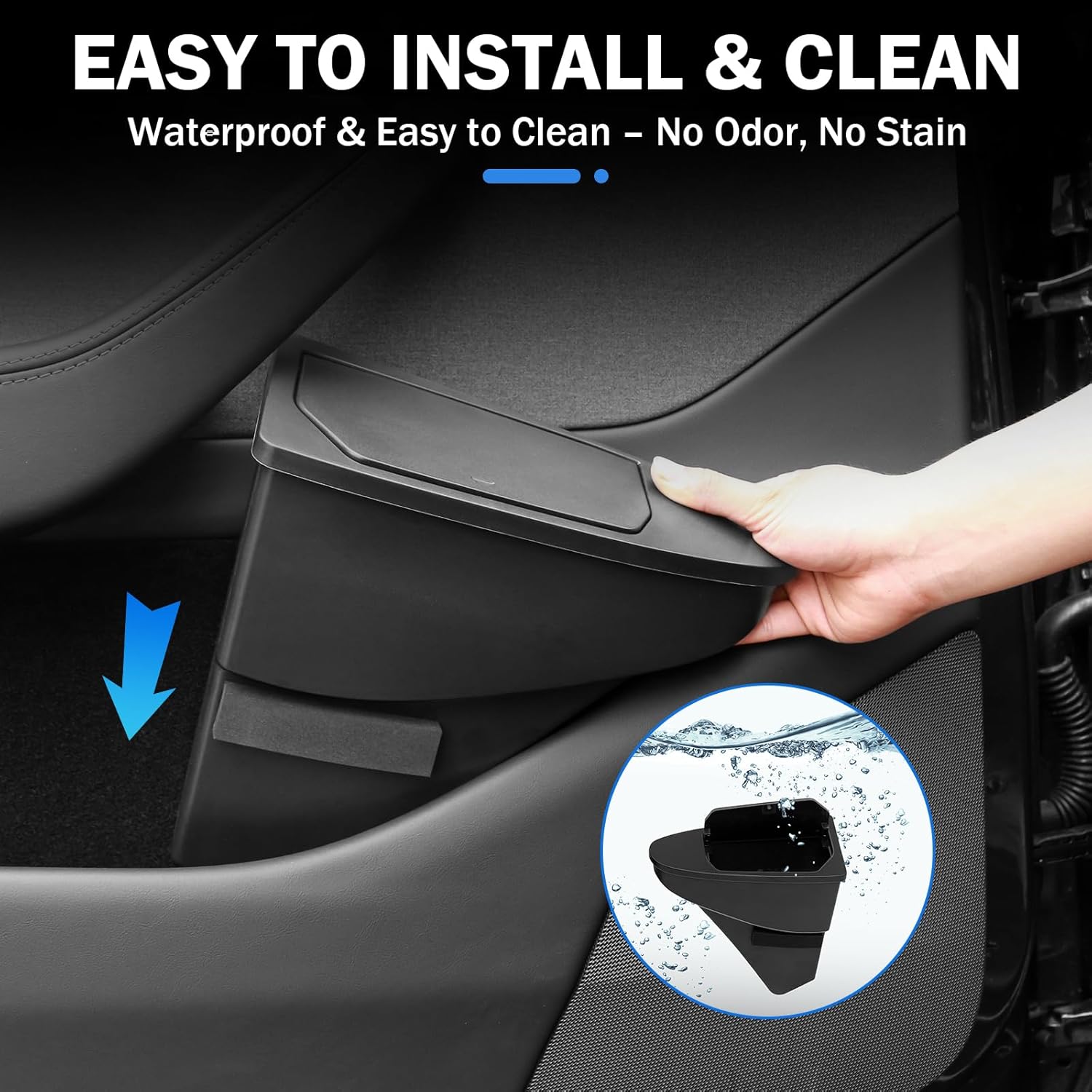Door Built-in Trash Can for Tesla Model Y Juniper 2026, Front‑Seat Car Garbage Bin with Push‑Open Lid, Premium Waterproof ABS Door Organizer Insert Accessories