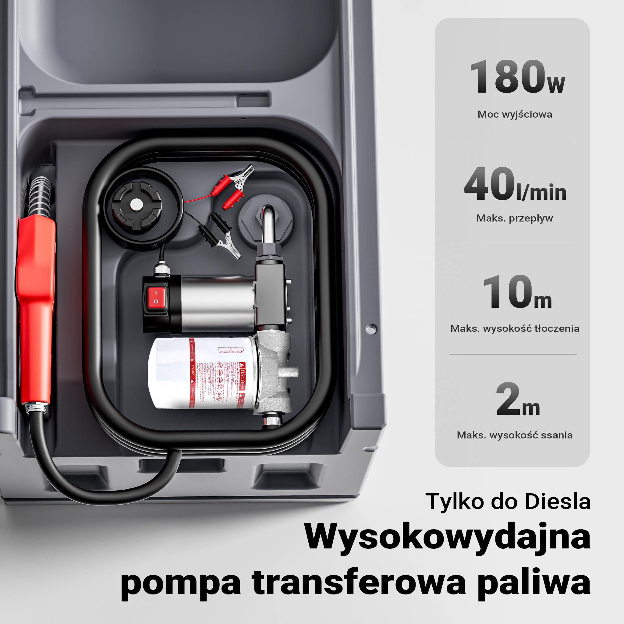 Wiltec Przenośny zbiornik paliwa 180 l z pompą do paliwa 40 l/min 12 V i pistoletem, mobilny zestaw na kołach na olej napędowy diesel