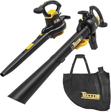 Amazon.com: TECCPO - Soplador de hojas con cable, 12 amperios de vacío  profesional de hoja, velocidad de soplado variable de 170/250 mph, ración  de acolchado de 16:1, 280/410 CFM, bolsa de colección