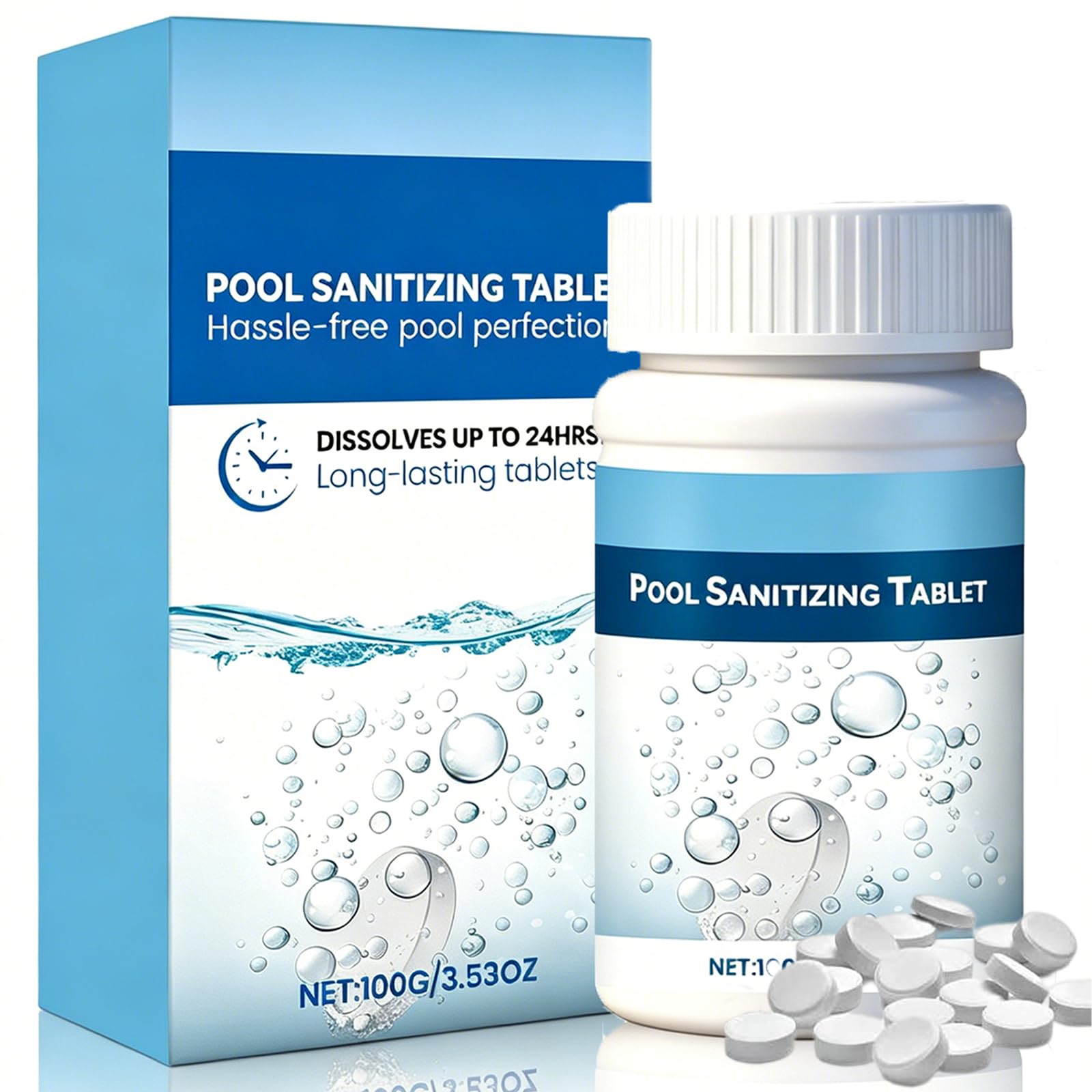 100PCS Pool Cleaning Tablets - Multifunctional Chlorine Tablets for Long-Lasting Pool Clarifier, Hygiene & Algae Prevention, Swimming Pools, Hot Tubs, Spas