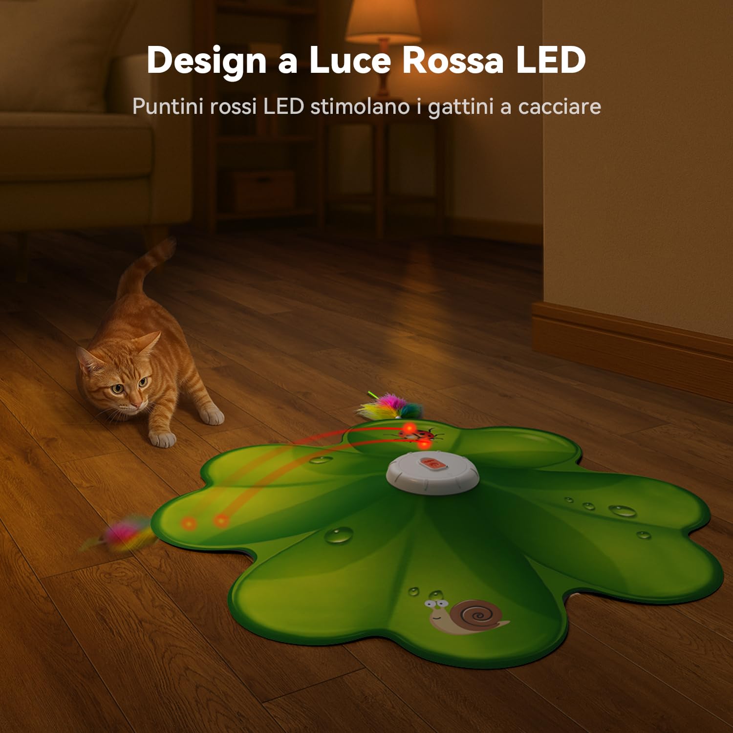FEELNEEDY Giochi per Gatti, Puntino Rosso LED Mobile, Gioco di Caccia al Tesoro per Gatti, Piume Nascoste Mobili, Giocattolo Ricaricabile per Domestici