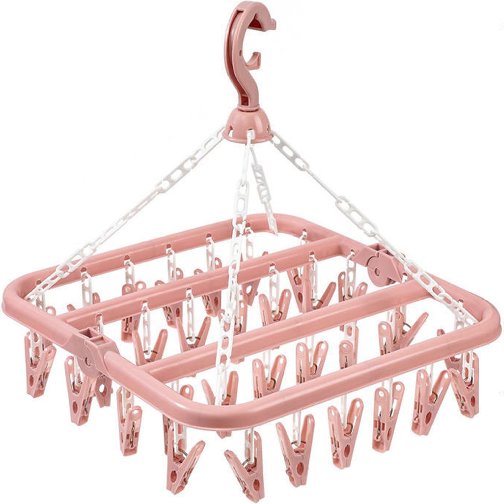 Bonalake Clothes Drying Rack Foldable Clothes Drying Hanger with 32 Clips Windproof Laundry Hanger Dryer Rack Multifunctional Hangers for Sock, Underwear, Baby Laundry Dryer