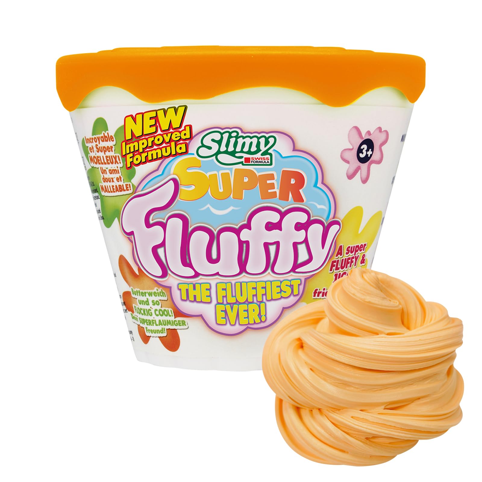 SLIMY Super Fluffy 100g Orange Spielmasse im Becher - der flaumigste Original Slimy Slime, lustig duftende Schleim Knete für Kinder